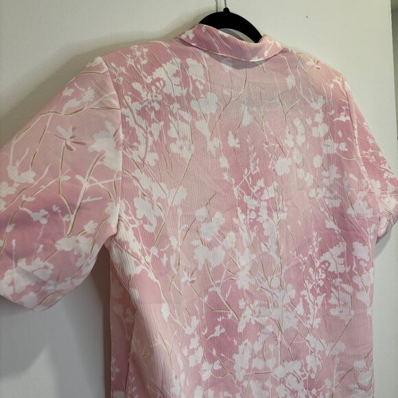 Vintage Pink Floral Crinkle Button up Blouse Size 12 - Picture 8 of 13